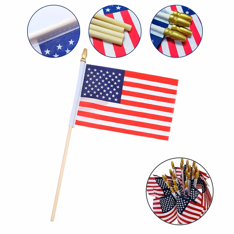 Wood Shaft Hand Waving Double-Sided Printed Flag