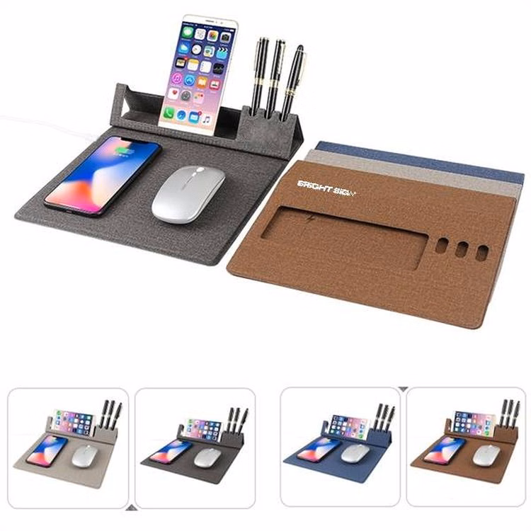 Wireless Charging Mouse Pad with Pen Holder