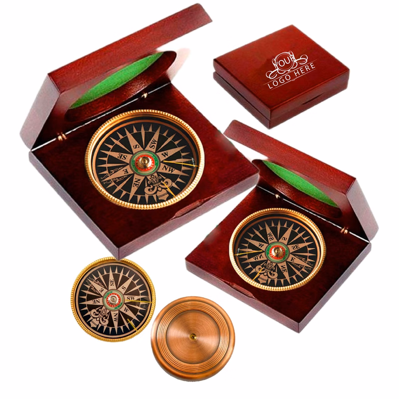 Wood Box Desk Compass