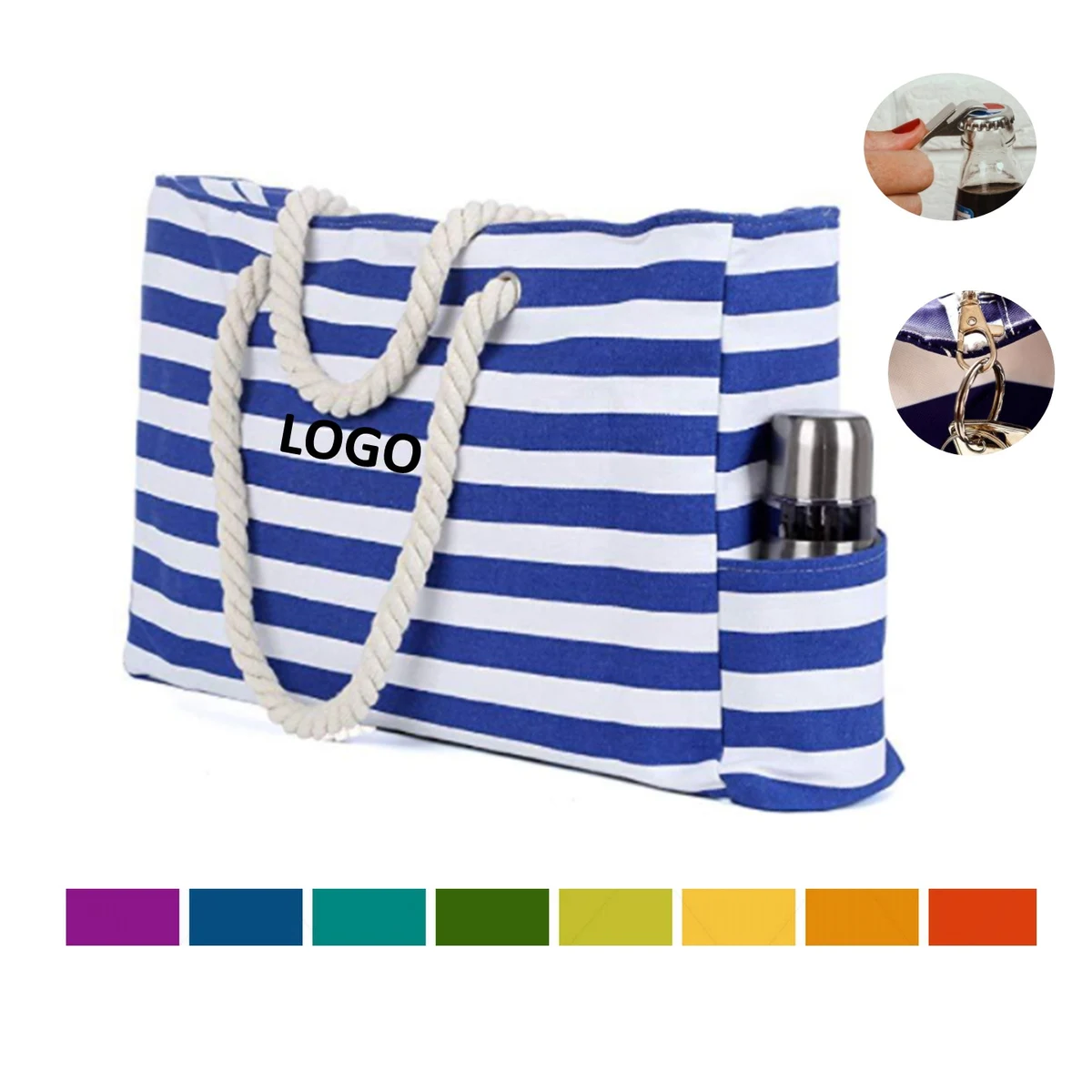 Canvas Beach Tote With Built-in Bottle Opener 1