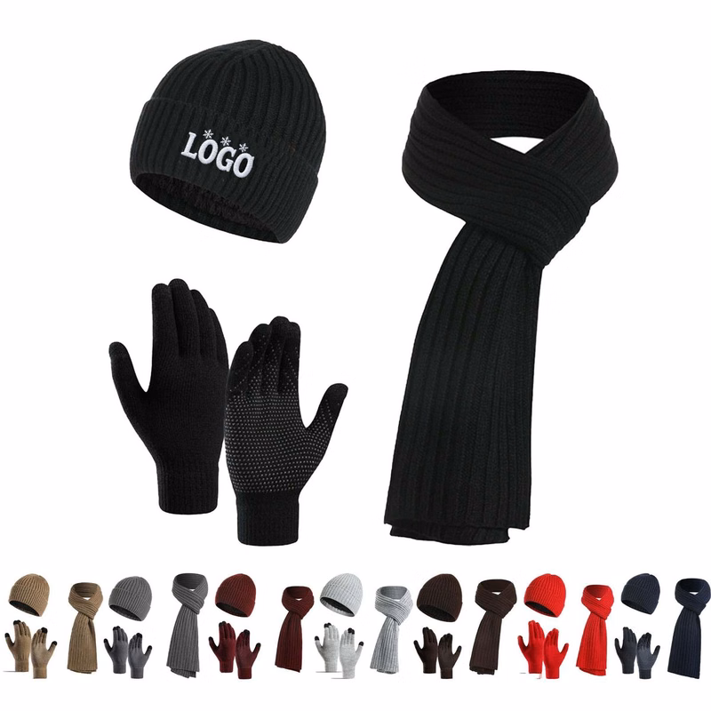 Knit Scarf Beanie and Gloves Set