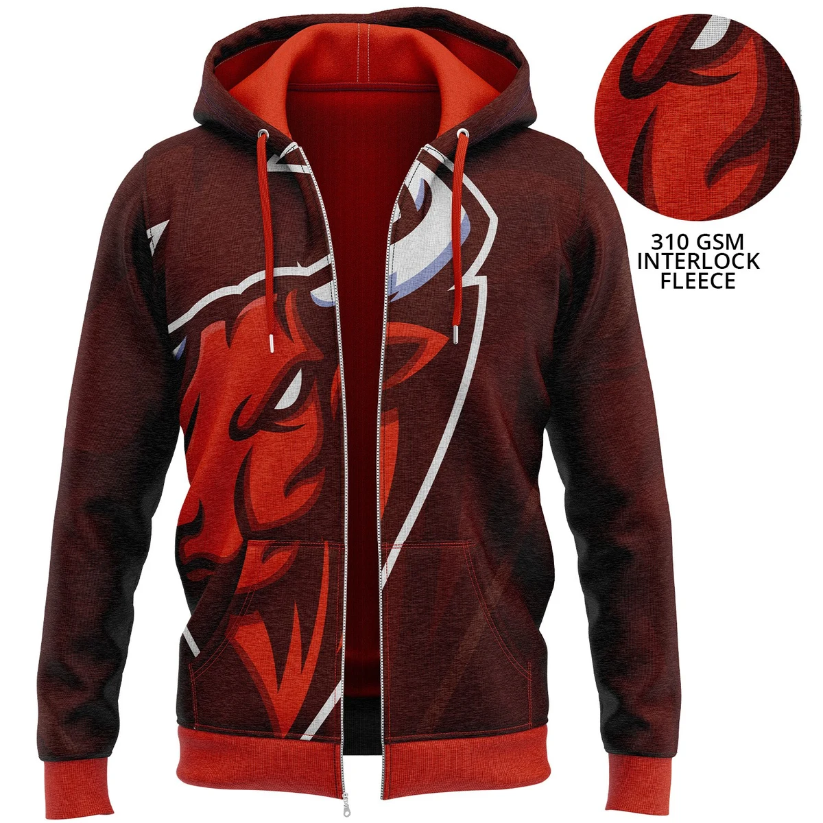 Unisex 310 GSM Interlock Fleece Sublimation Full Zip Hoodie w/ Pockets 1