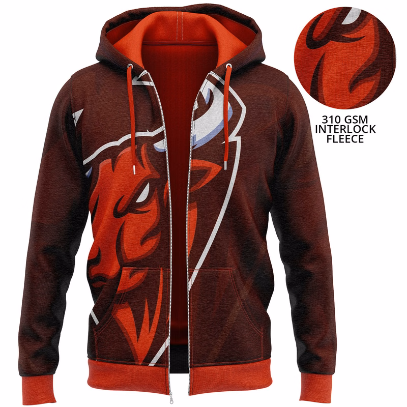 Unisex 310 GSM Interlock Fleece Sublimation Full Zip Hoodie w/ Pockets