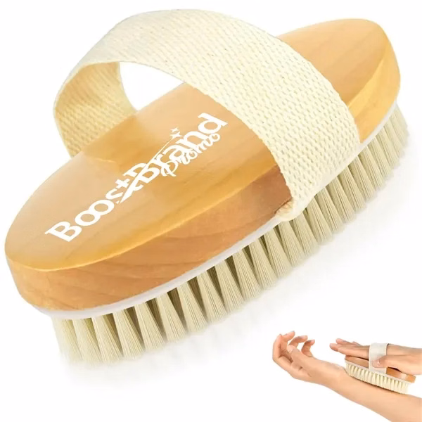 Custom Natural Bristle Wooden Dry Body Brush with Strap — Corporate Wellness Gift