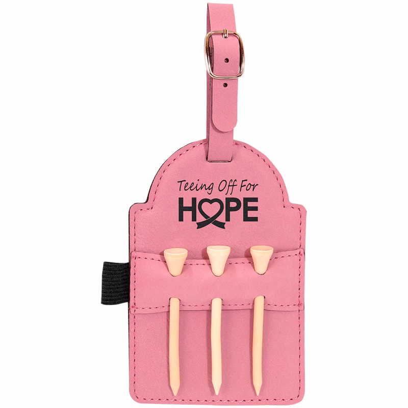 5" x 3 1/4" Pink Leatherette Golf Bag Tag with 3 Wooden Tees