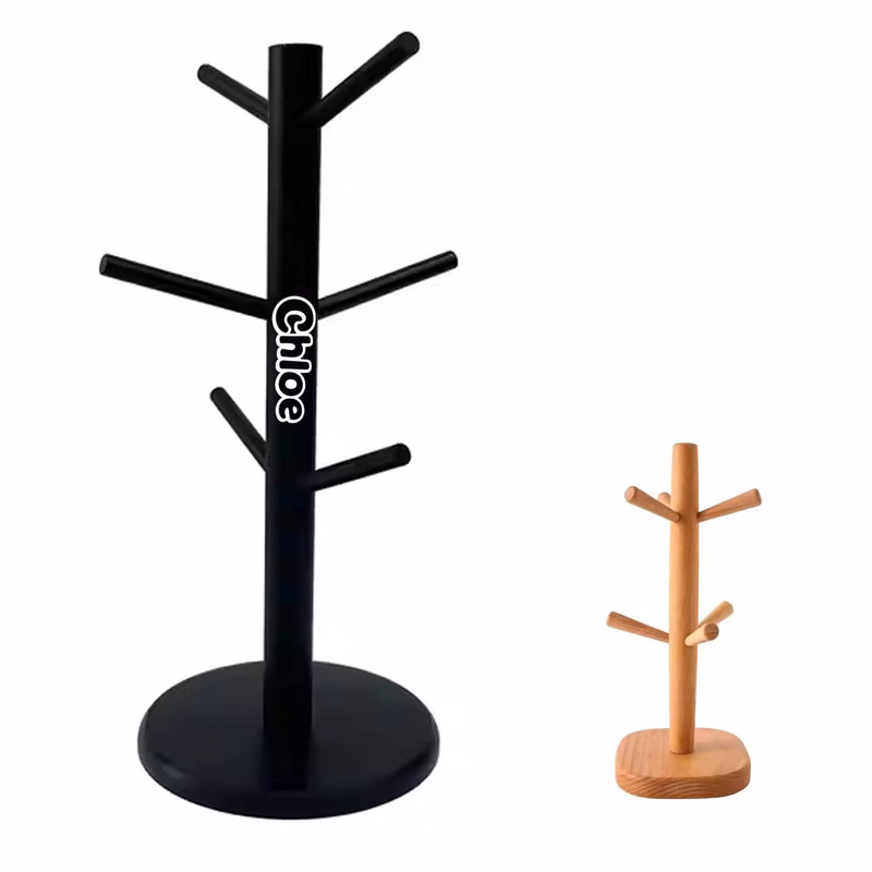 Wooden Tree Mug Holder w/ 6 Hooks