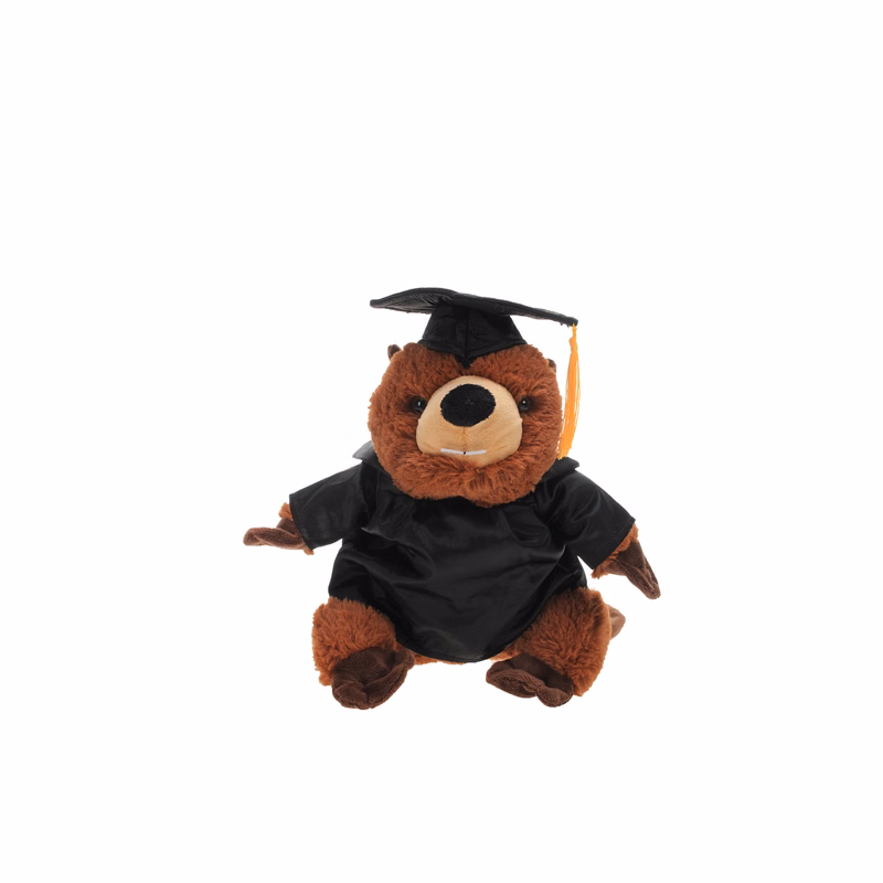 Soft Plush Sitting Beaver wearing a Graduation Cap & Gown