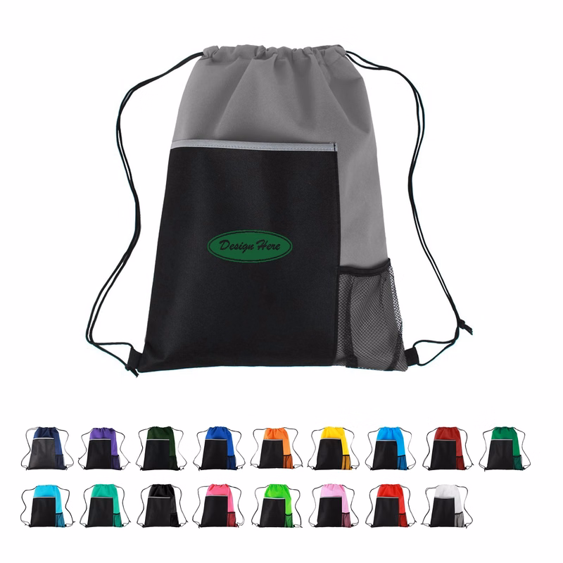 Mesh Pocket Sports Drawstring Backpack Bag