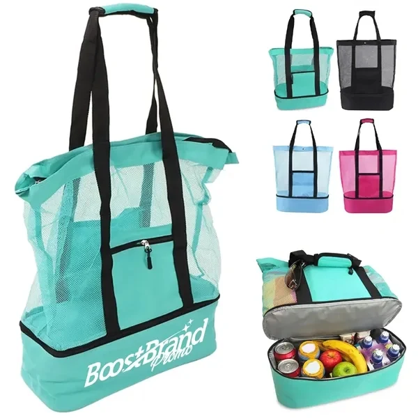Custom Mesh Top Beach Tote with Insulated Cooler Compartment — Corporate Summer Giveaway 1