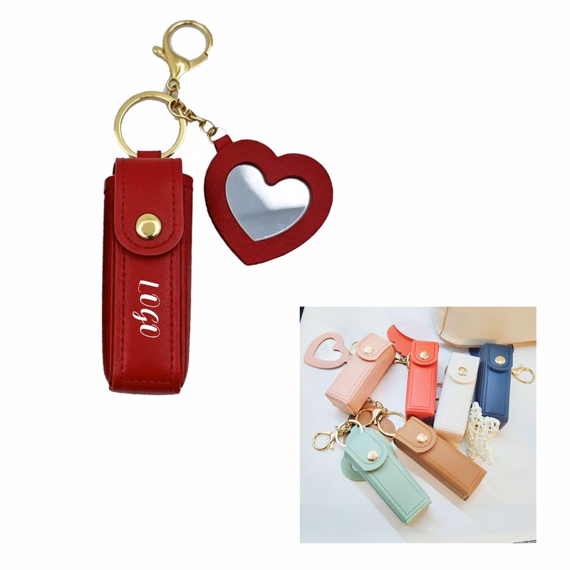 Lipstick Holder Keychain Mirror Case