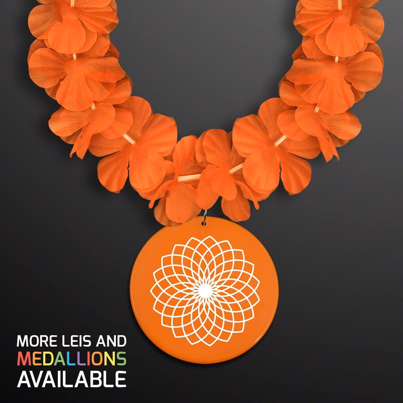 Orange Lei Necklace with Medallion (Non-Light Up)