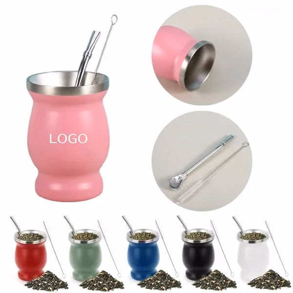 8 oz Yerba Mate Cup with Reusable Straw