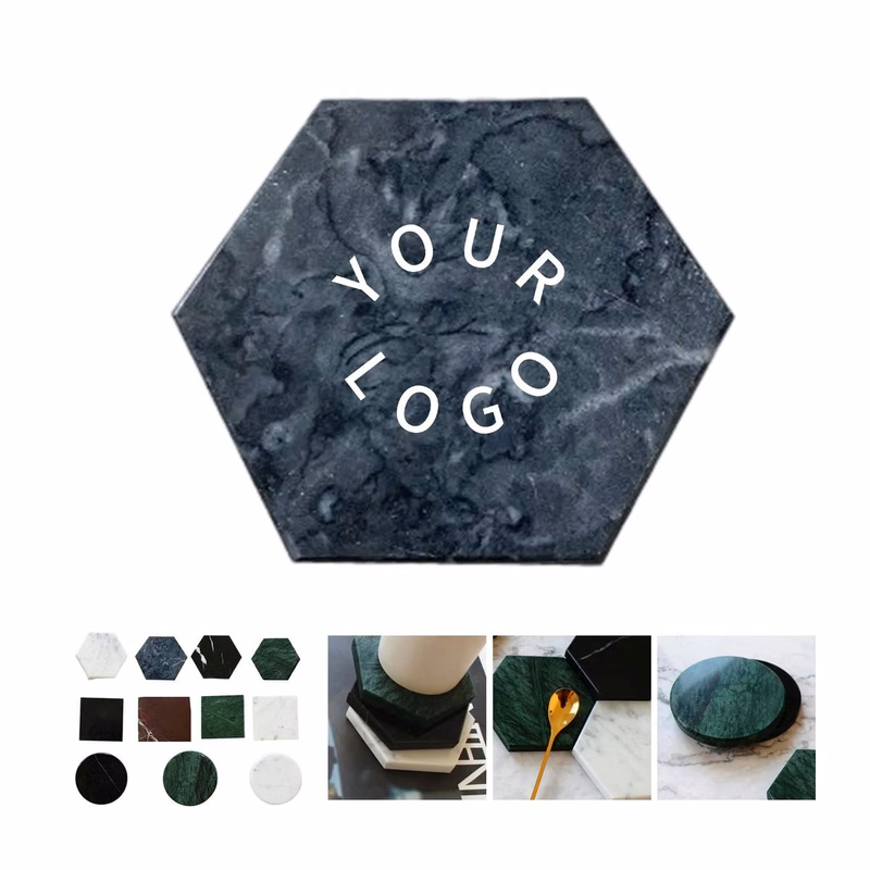 3.94-inch Marble Coaster with Chic Holder and Logo Imprint for Branding