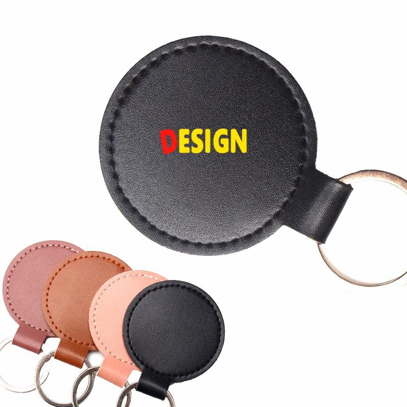 PU Leather Round Keychain