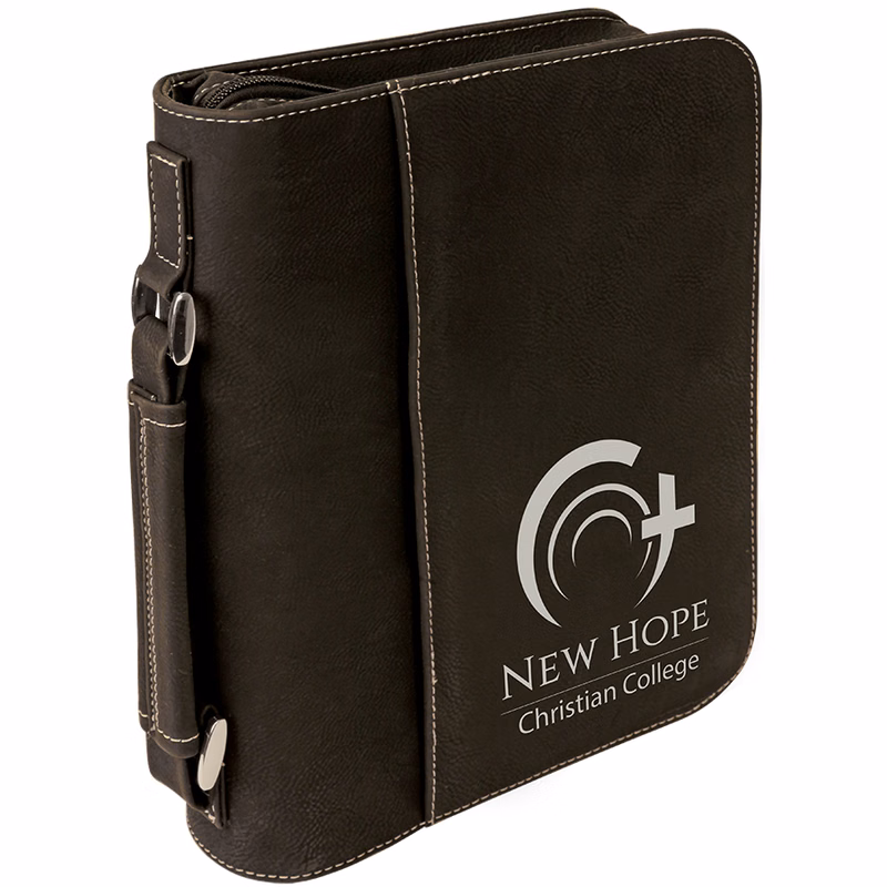 7 1/2" x 10 3/4" Black/Silver Leatherette Book/Bible Cover with Handle & Zipper