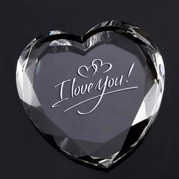 Engraved Crystal Heart Paperweight