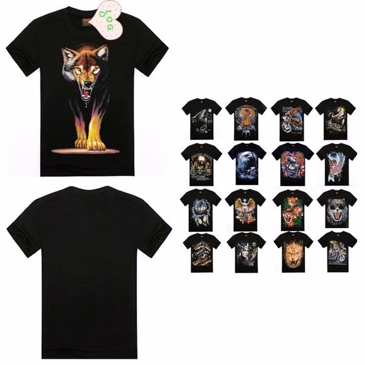 Black Cotton 3D Animal Pattern T-Shirt