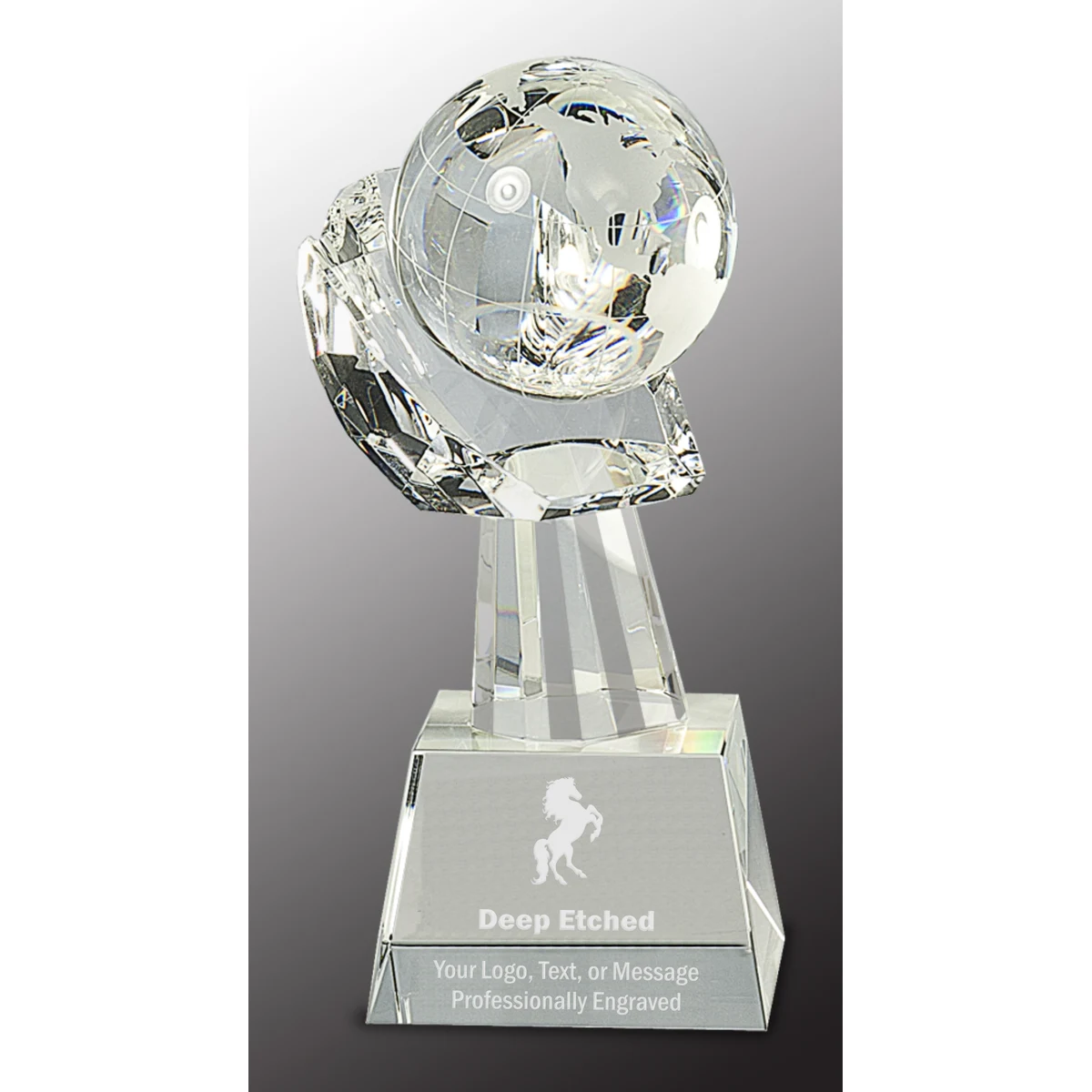 8" Clear Crystal Globe in Hand Award 1