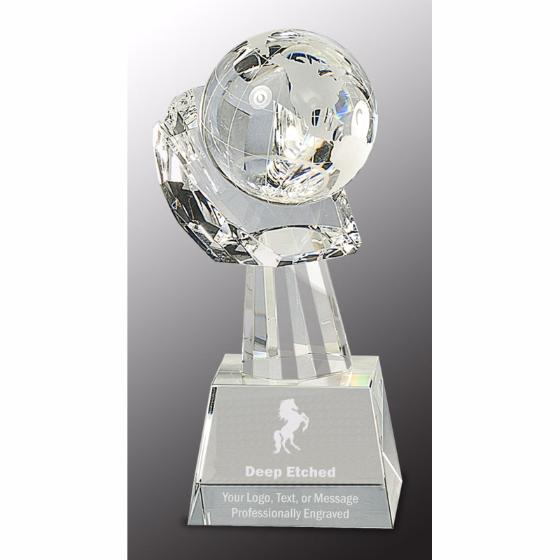 8" Clear Crystal Globe in Hand Award