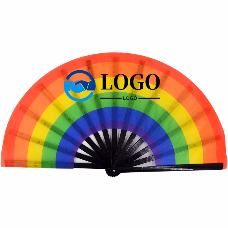 13 Inch Folding Hand Rave Bamboo Gay Pride Rainbow Fan