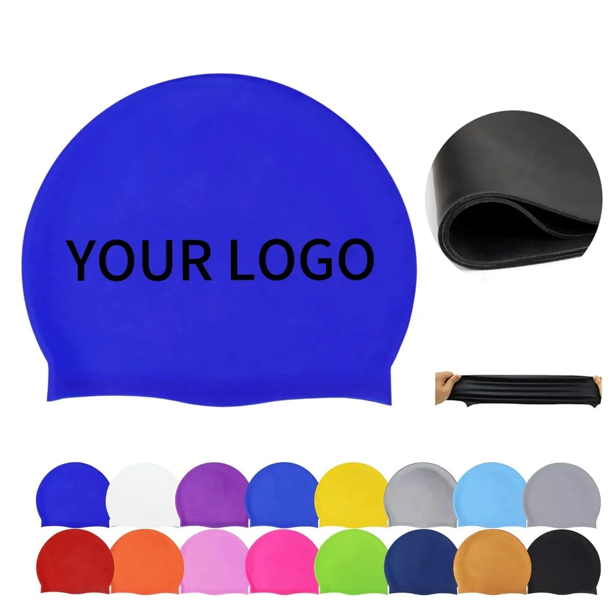 Stretchy Swim Cap with Logo Print Area 1
