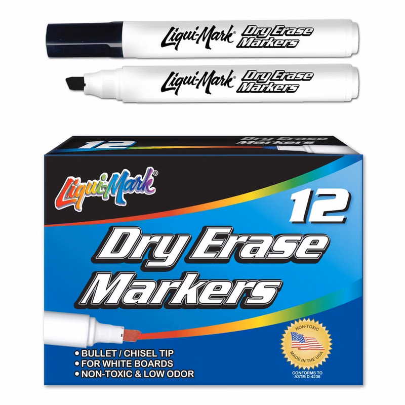 Chisel Tip Dry Erase Markers - Black Only Low Odor