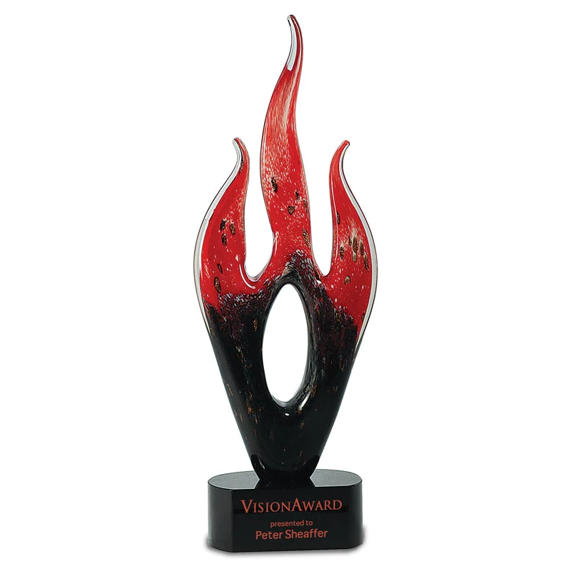 15.75" Red/Black Flame Art Glass On Black Base 1