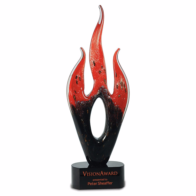 15.75" Red/Black Flame Art Glass On Black Base