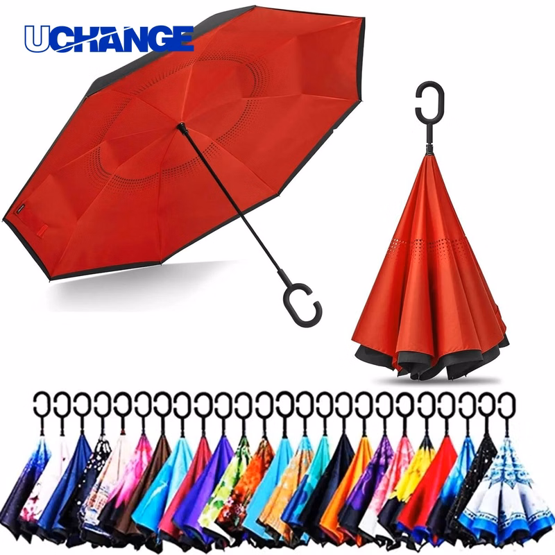 Double Layer Inside Out Folding Inverted Umbrella for Travel