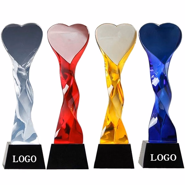 Twisted Colored Heart Shaped Crystal Award