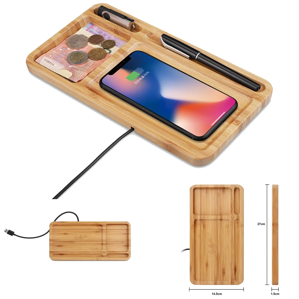 Wood Desk Docking Qi Wireless Charging Station 1