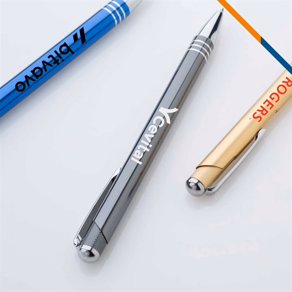 Custom 5.5" Anodized Aluminum Ballpoint Pen with Knurled Plunger — Professional Grip