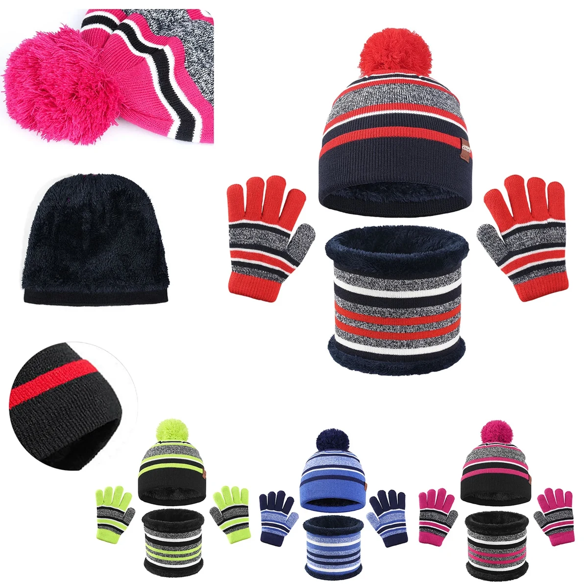 Kids' Knitted Gloves Hat & Scarf 3-Piece Set 1