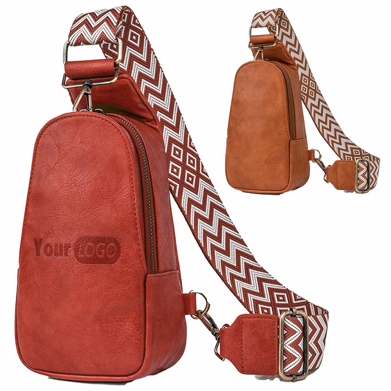 Pu Trendy Faux Leather Crossbody Bag With Geometric Strap