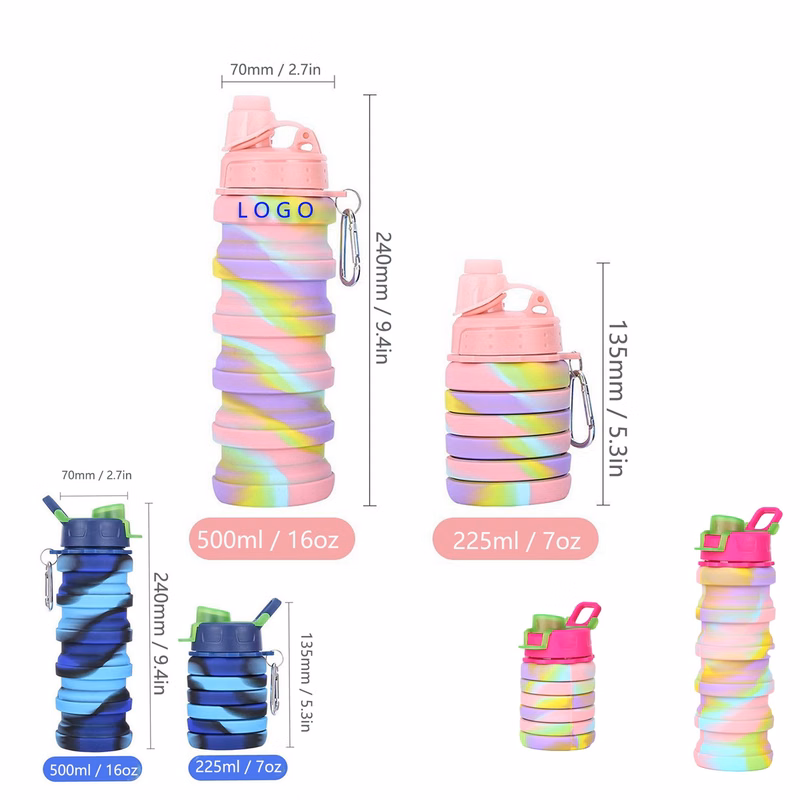 16 Oz Clip-On Collapsible Silicone Water Bottle
