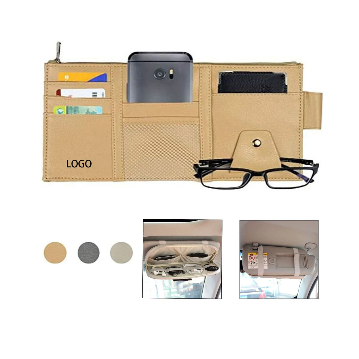 Multi-Pocket Visor Organizer Storage Pouch for Cars 1