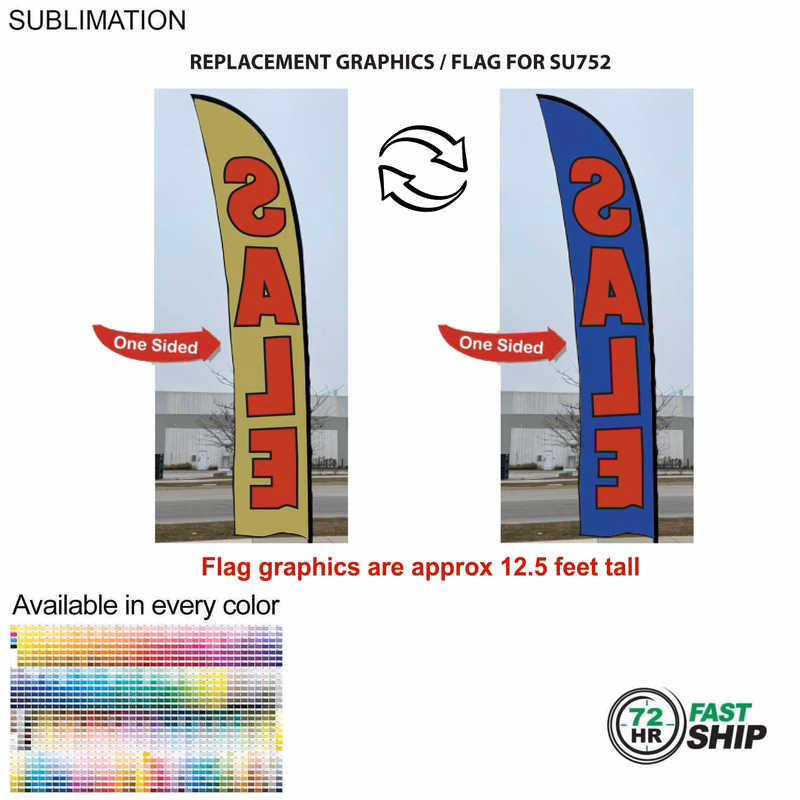 72Hr Fast Ship - Replacement Flag for 15' Large Feather Flag Kit, Full Color Graphics One Side