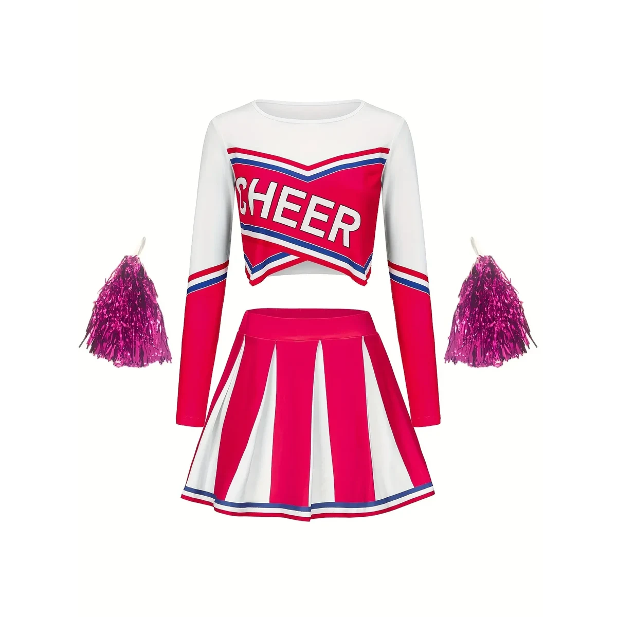 Kids Cheerleader Costume Set with Long Sleeves Short Skirt 1
