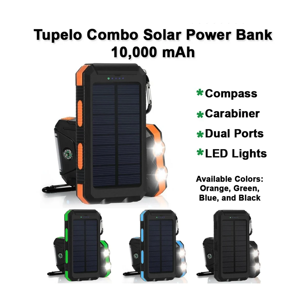 US STOCK- Waterproof Solar Power Bank 10,000mAh 1