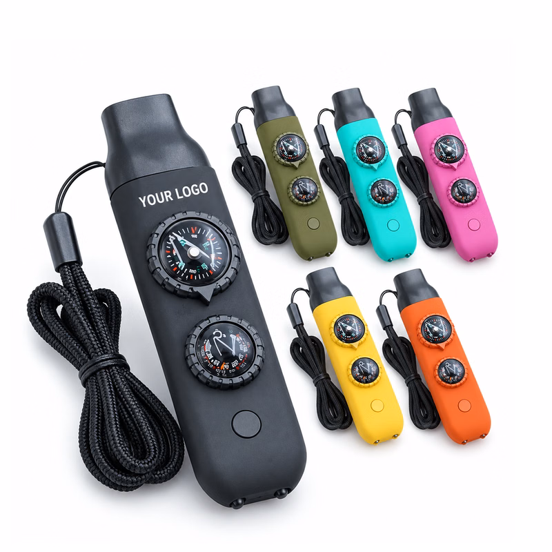7-in-1 Survival Whistle with Compass LED Light