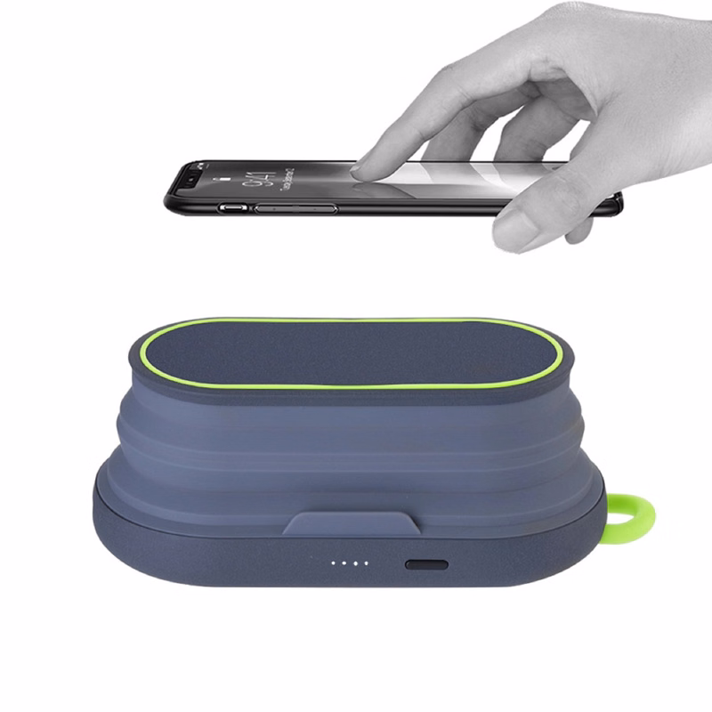 LED Foldable Qi Fast Wireless Charger with 5000mA Power Bank