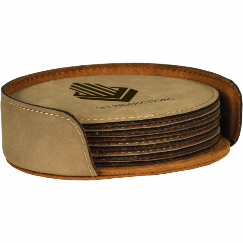 4" Light Brown Leatherette 6-Coaster Set