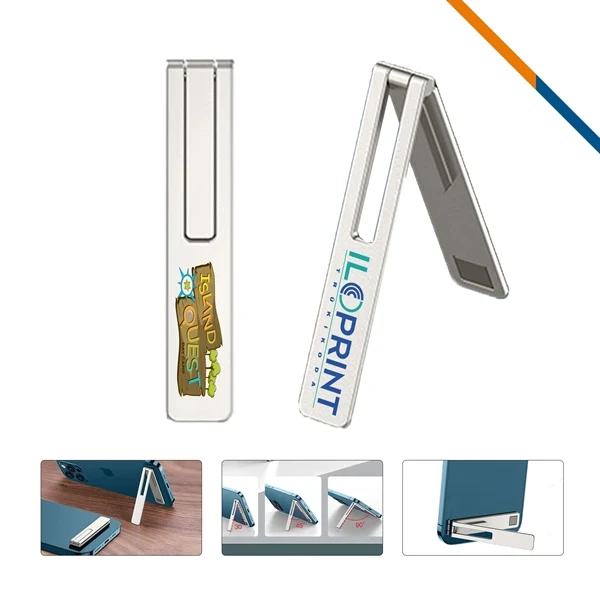 Custom Silver Metal Adhesive Phone Stand — 90 Degree Angle — Hands Free Viewing Gift 1