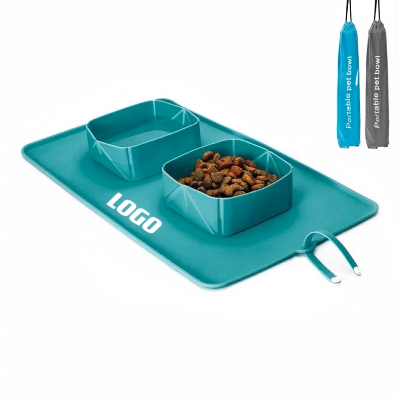 Collapsible Silicone Pet Bowls with Mat