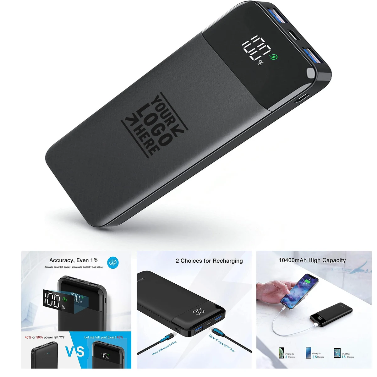 3A Fast Charging 10400mAh Power Bank LED Display USB C Battery Pack Portable Charger 1