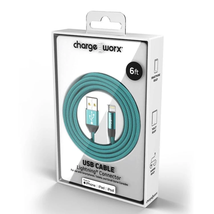 6' Lightning USB Cables - Turquoise 1