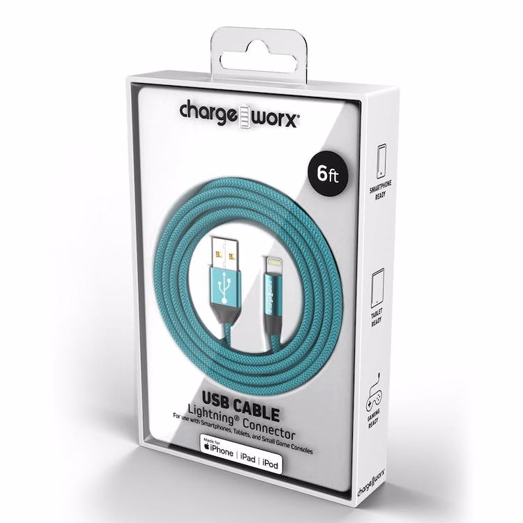 6' Lightning USB Cables - Turquoise
