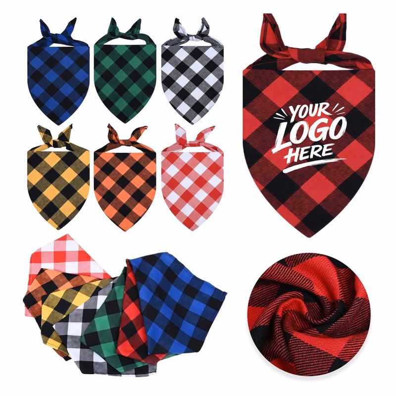 Plaid Pet Bandana Adjustable Cotton Dog Cat Bib