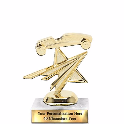Trophy: 7", 2x3 white marble base, Pinewood Derby