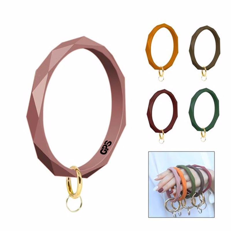 Key Ring Keychain Bracelet Bangle Flexible Silicone Round Wristbands
